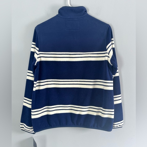 Land’s End Heritage Fleece Snap Neck Pullover Sz S Navy/Ivory Striped. NWT - Picture 3 of 13